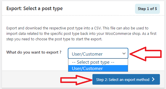 Export woo commerce customers in wordpress