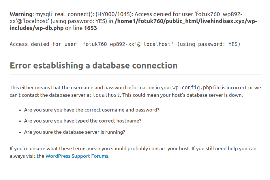 Error Establishing A Database Connection
